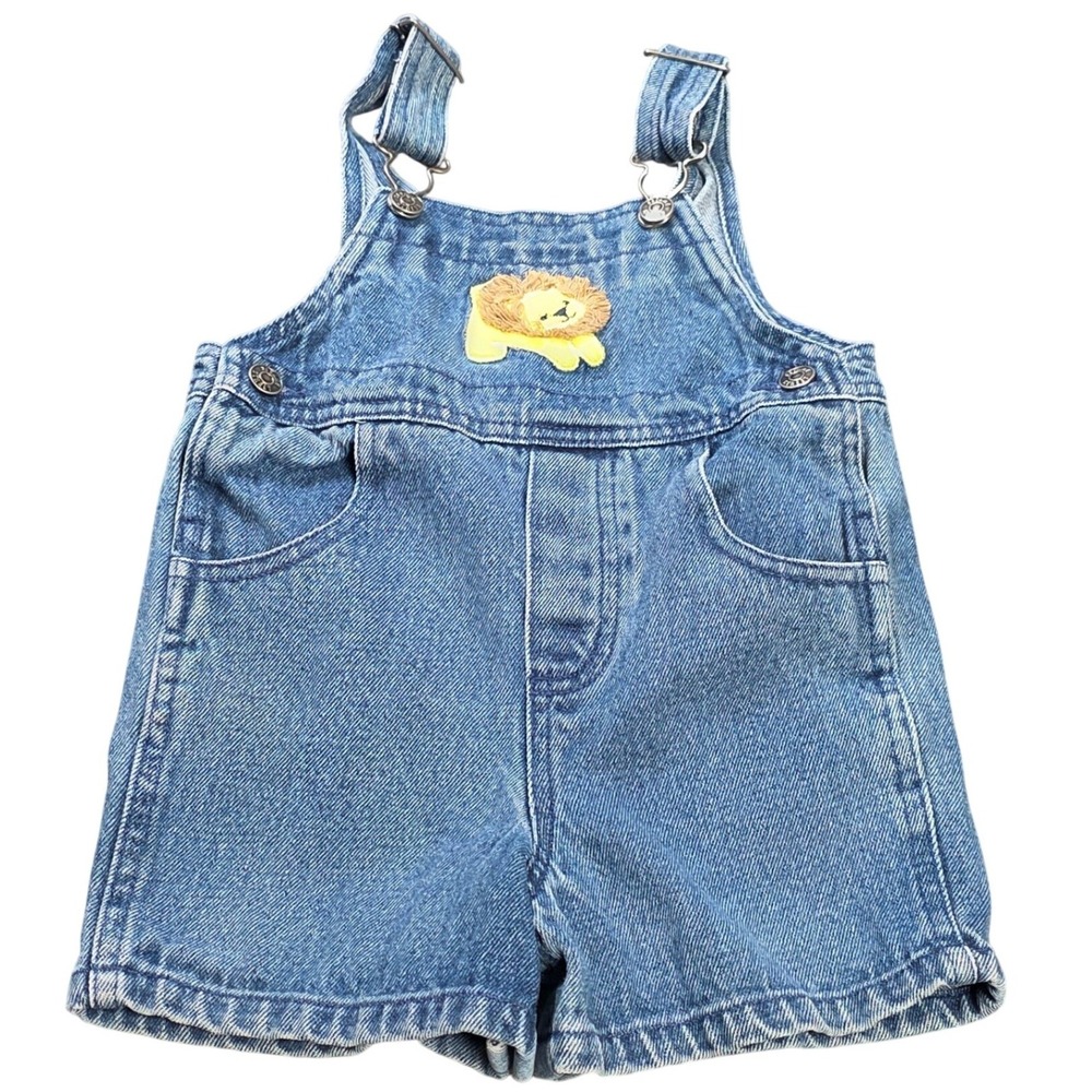 Vintage Sesame Street Lion Embroidered Denim Shortalls Boy's Size 18 M Blue